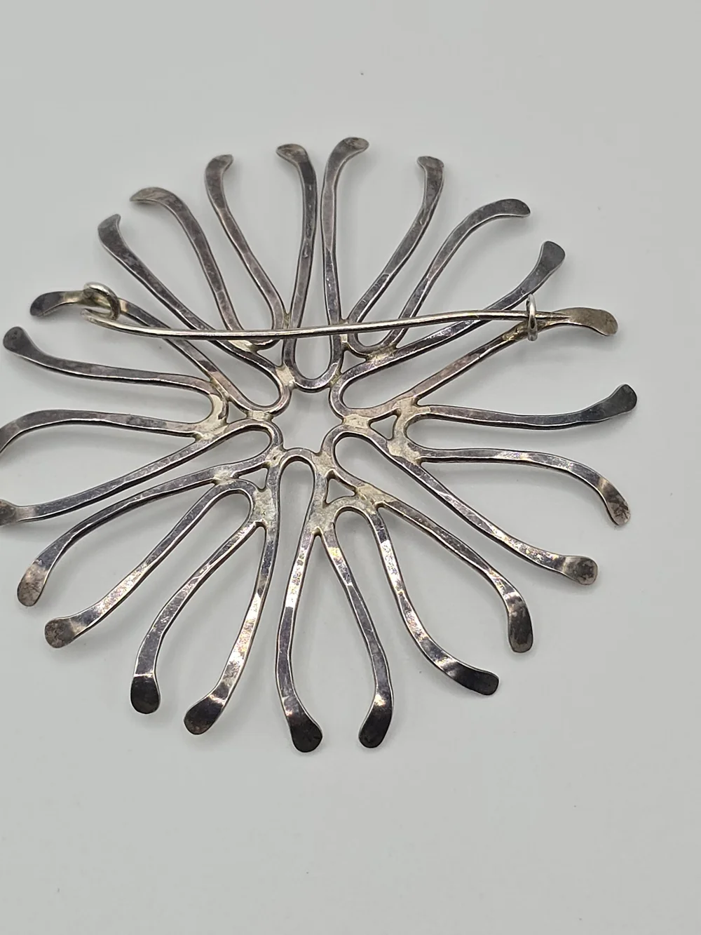 VTG Abstract Starburst Brooch Modernist Pin Silver Tone Handmade 2.5